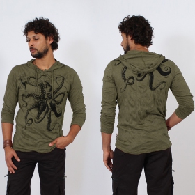 Camiseta con capucha  Octopus , Verde oliva