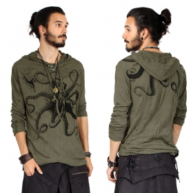 Camiseta con capucha  Octopus , Verde oliva