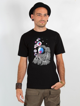 Camiseta \ Astronauta creador de planetas\  , Negro
