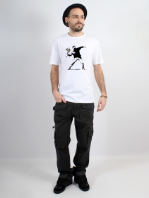 Camiseta \ Banksy hooligan flowers\ , Blanco