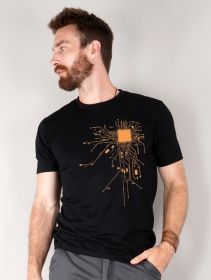 Camiseta \ Electrosystem\ , Negro y naranja