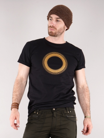 Camiseta \ Tierra Helios\ , Negro y dorado