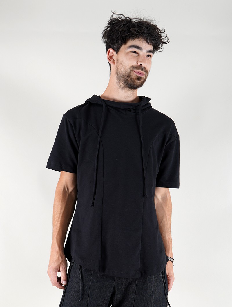 camiseta manga larga con capucha aldaron gadogado algodón negro streetwear