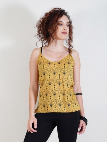 Camiseta con tirantes estampada \ Ciryandil Peafowl\ , Amarillo mostaza