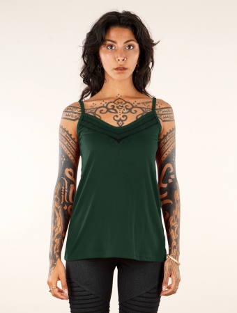 Camiseta con tirantes estampada \ Lotus Ciryandil\ , Verde pato