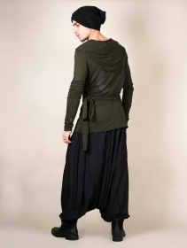 Camiseta de manga larga con capucha \ Samuraï\ , Verde caqui