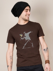 Camiseta de mangas cortas estampada \ Banksy hooligan flowers\ , Marrón