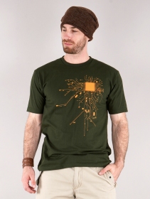 Camiseta de mangas cortas estampada \ Electrosystem\ , Verde oliva