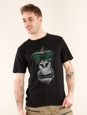 Camiseta de mangas cortas estampada \ Matrix gorilla\ , Negro