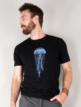 Camiseta de mangas cortas estampada \ Medusa paracadas\ , Negro