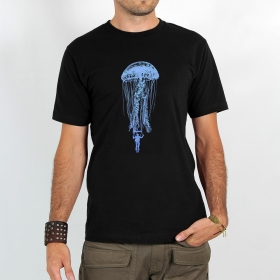 Camiseta de mangas cortas estampada \ Medusa paracaídas\ , Negro
