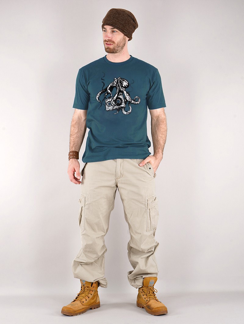 Camiseta de mangas cortas estampada \ Octopus k7\ , Azul oscuro