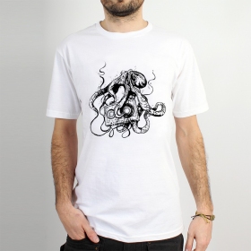 Camiseta de mangas cortas estampada \ Octopus k7\ , Blanco