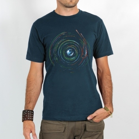 Camiseta de mangas cortas estampada \ Planet record\ , Azul oscuro
