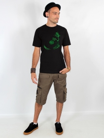 Camiseta de mangas cortas estampada \ Play record\ , Negro y verde