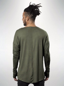 Camiseta de mangas largas unisex \ Okinami\ , Verde oliva lavado