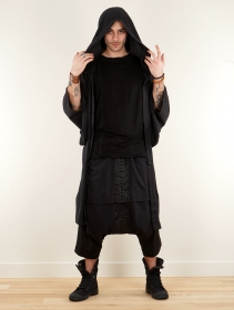 Chaqueta larga con capucha estilo kimono \ Seishin\ , Negro