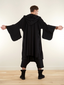 Chaqueta larga con capucha estilo kimono \ Seishin\ , Negro