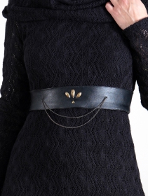 Cinturón de cintura de cuero sintético con tachuelas \ Crystal\ , Negro