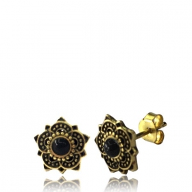 \\\"Enakshi Onyx\\\" Brass earrings