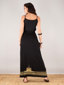 Falda larga de cintura alta \ Lotus Elerinna\ , Negro con estampados dorados