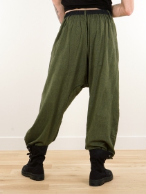 Pantalones sarouel unisex \ Niharika\ , Verde oliva jaspeado