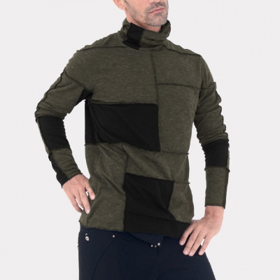 Psylo \ patchwork jumper\  sweater, Khaki and Black