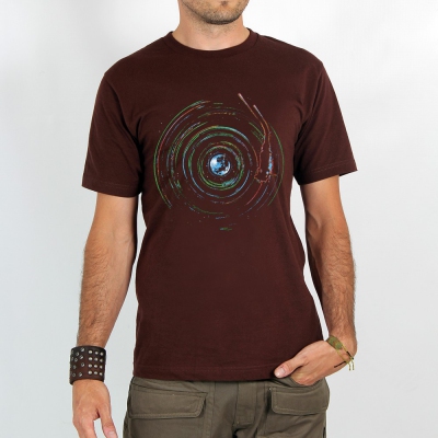 T-shirt \ planet record\ , Dark brown