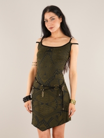 Vestido corto estampado con tirantes \ Electra Africa\ , Verde oliva