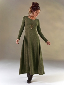 Vestido largo de punto y mangas largas de ganchillo \ Melisandre\ , Verde oliva