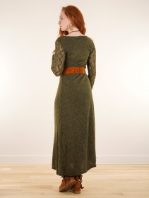 Vestido largo de punto y mangas largas de ganchillo \ Melisandre\ , Verde oliva